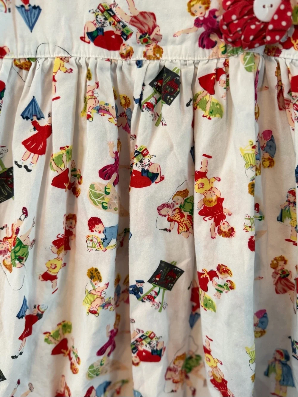 Powell Craft Red & White Polka Trim Girls' Printed Sundress